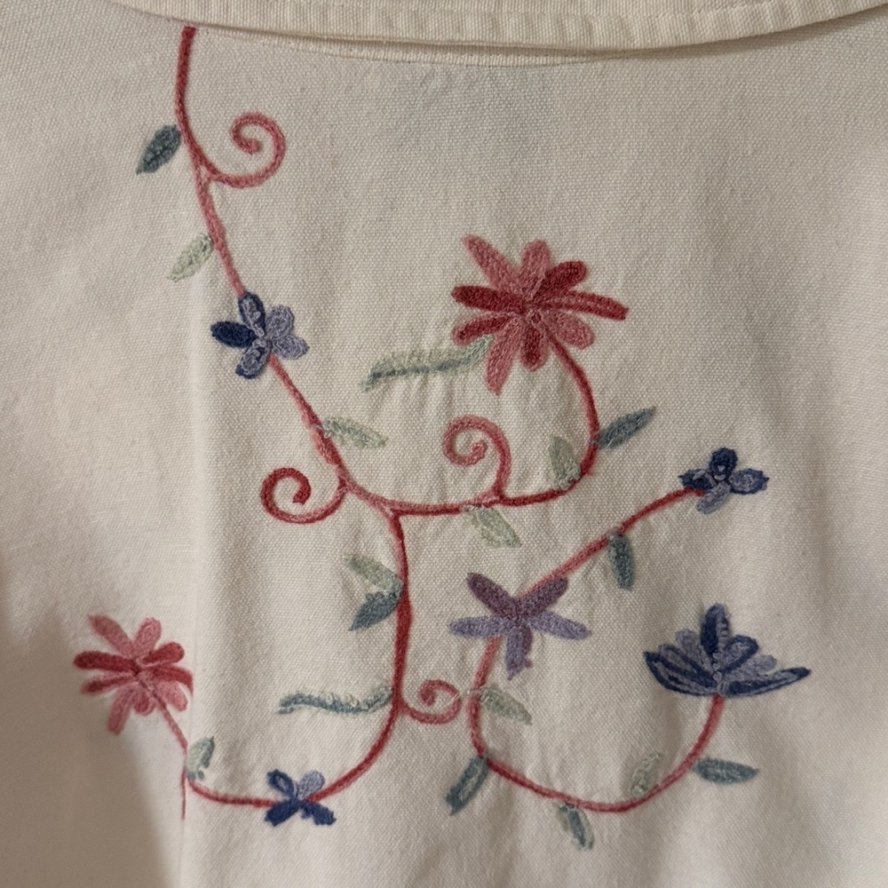 Vintage BFA Classics Ivory Floral Embroidered Canvas Shirt Jacket Cottagecore 2X - Picture 6 of 6